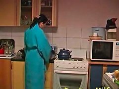 Boy Fucks Horny Housewife's In The Kitchen