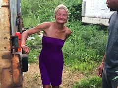 Outdoor Interracial With Granny